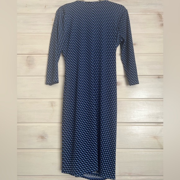 LAUNDRY BY DESIGN Wrap Dress SIZE Medium Blue Geo Pattern Knee Length Work - Picture 5 of 10